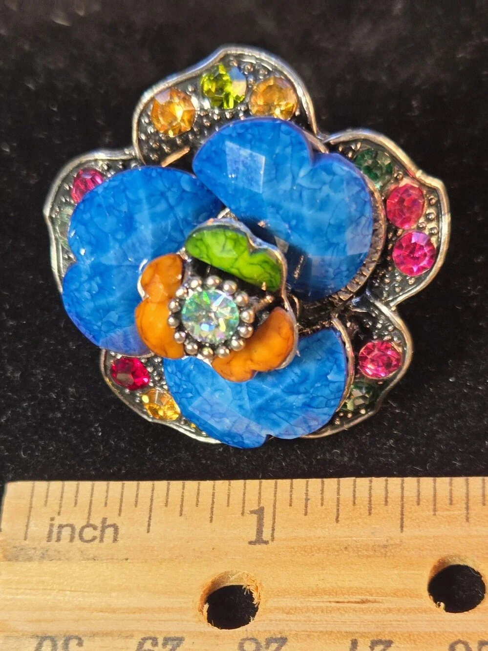 Blue Floral Adustable  Cocktail Ring with Multicolor Stones